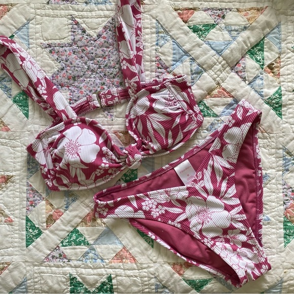 Xhilaration Target Pink White Botanical Bikini Set Women's M - Picture 1 of 7